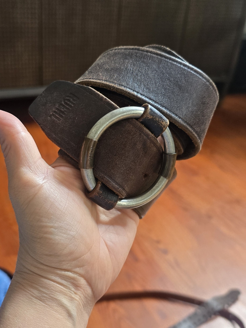 VTG Ruehl No 925 Distressed Brown Leather O Ring Belt Size M Y2K Boho Wide